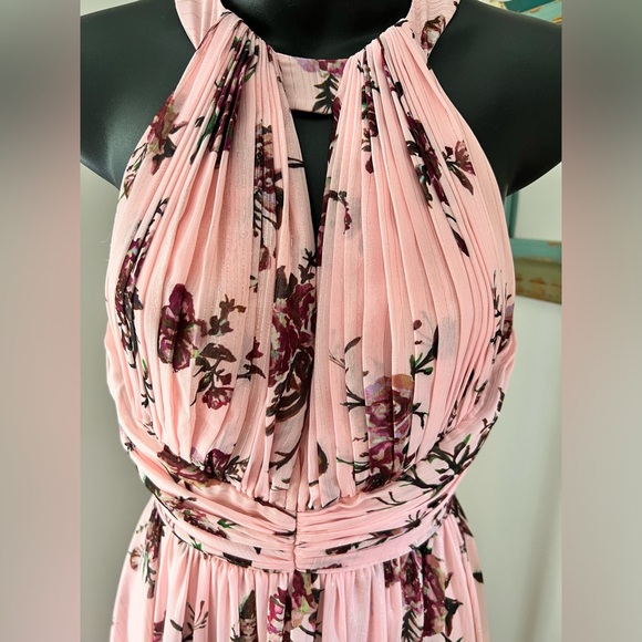 Marchesa Notte Carrara Blush Floral Halter Lurex ‎ Maxi  SZ 2 pink Cottage Core - Picture 3 of 16